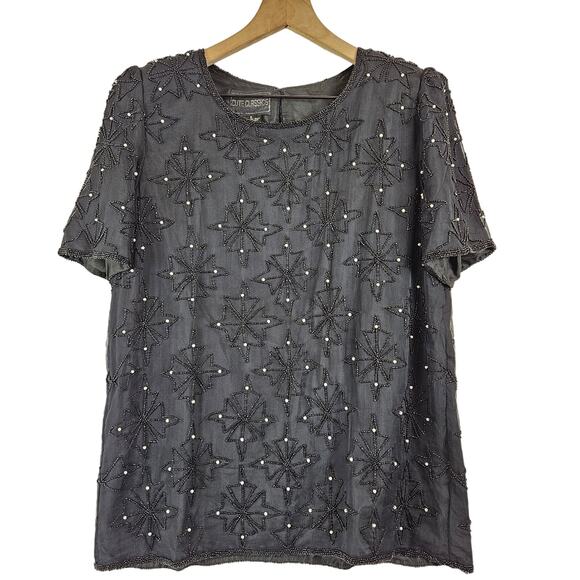 Cute‎ Classics vintage beaded 100% silk black top, size S - Picture 1 of 4